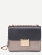 Romwe Contrast Pushlock Structured Flap Bag With Chain