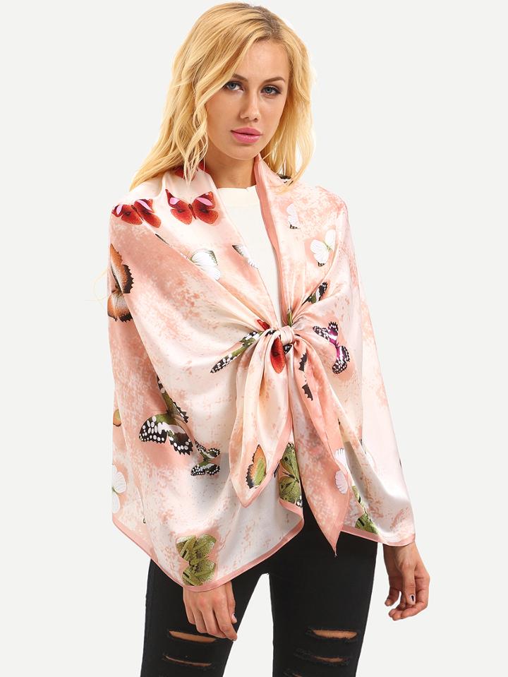 Romwe Buttfly Print Shawl - Pink