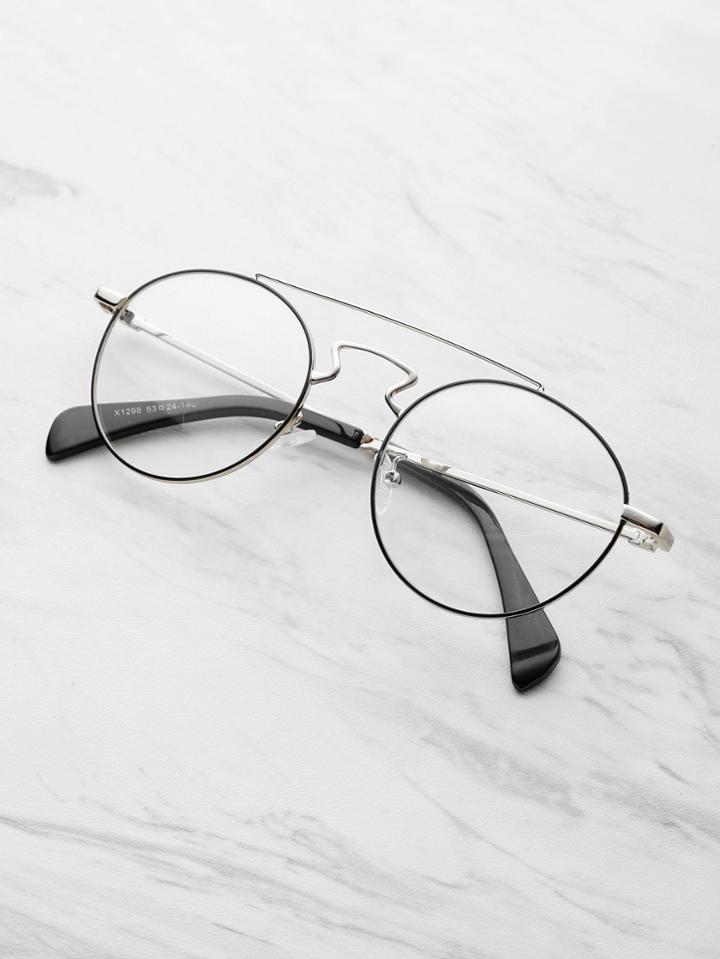Romwe Contrast Top Bar Round Glasses