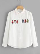 Romwe Cartoon Embroidered Shirt