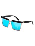 Romwe Black Open Frame Blue Lens Sunglasses