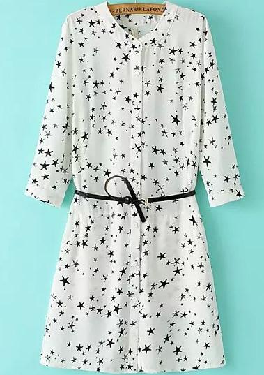 Romwe Half Sleeve Star Print White Dress
