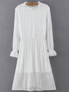 Romwe Puff Sleeve Lace Pleated White Dress