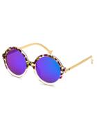 Romwe Green Tortoise Clear Frame Gold Arm Sunglasses