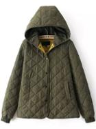 Romwe Hooded Buttons Diamond Army Green Coat