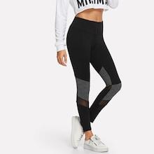 Romwe Mesh Panel Cut And Sew Leggings