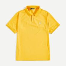 Romwe Guys Letter & Circle Embroidery Buttoned Half Placket Polo Shirt
