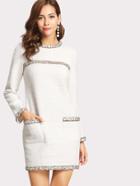 Romwe Whipstitch Trim Tweed Dress