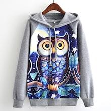 Romwe Owl Print Raglan Sleeve Hoodie
