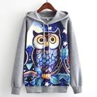 Romwe Owl Print Raglan Sleeve Hoodie