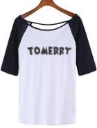 Romwe Raglan Sleeve Open Back Letter Print T-shirt