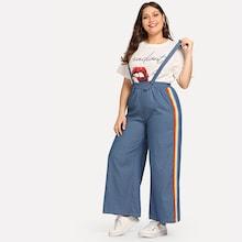 Romwe Plus Rainbow Taped Striped Side Pant
