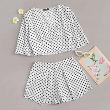 Romwe Plunging Neck Wide Waist Top And Wrap Shorts Set