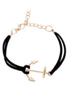 Romwe Black Anchor Charm Suede Bracelet