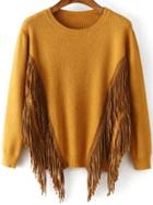 Romwe Long Sleeve Fringe Yellow Sweater