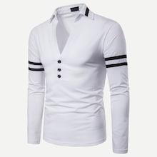 Romwe Guys Varsity Striped V Neck Polo Shirt
