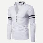 Romwe Guys Varsity Striped V Neck Polo Shirt
