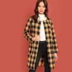 Romwe Patch Pocket Detail Open Front Gingham Coat