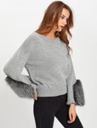 Romwe Fur Embellished Bishop Sleeve Jumper