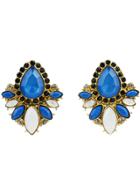 Romwe Blue White Gemstone Gold Diamond Earrings