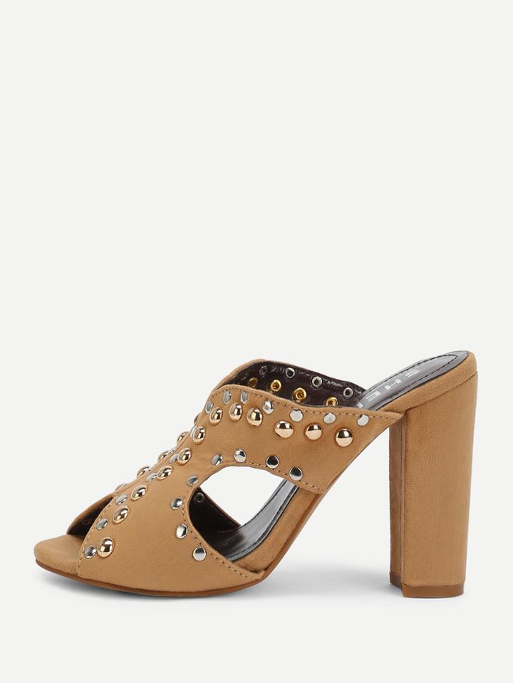 Romwe Studded Decorated Peep Toe Pumps