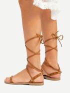 Romwe Studded Detail Tie Leg Flat Sandals