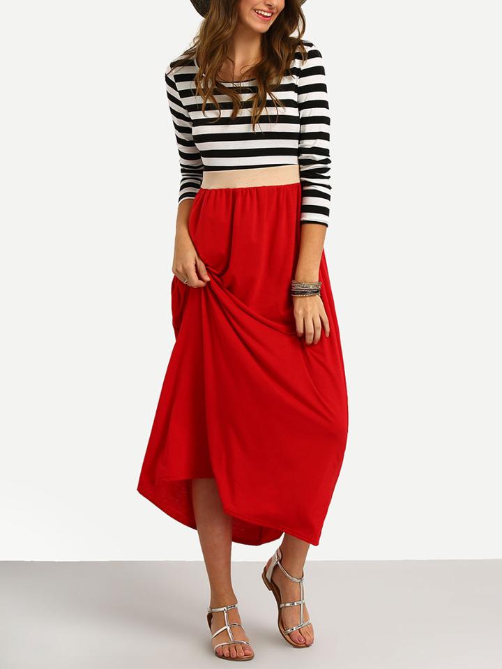 Romwe Striped Long Sleeve Casual Dress