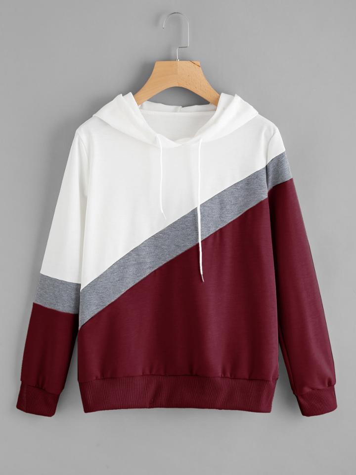 Romwe Cut And Sew Color Block Hoodie