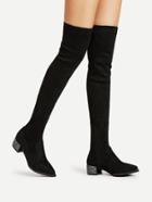 Romwe Rhinestone Detail Suede Thigh High Boots