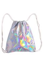 Romwe Laser Silvery Drawstring Backpack