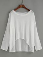 Romwe White Drop Shoulder High Low Knit T-shirt