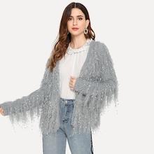 Romwe Pearl Beaded Open Front Cardigan