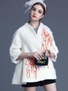 Romwe Apricot V Neck Length Sleeve Embroidered Contrast Gauze Coat