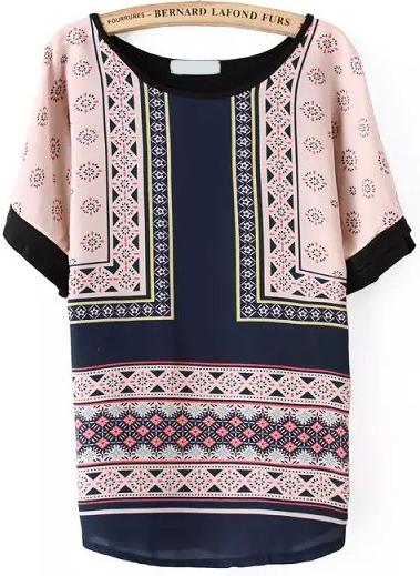 Romwe Color-block Geometric Print T-shirt
