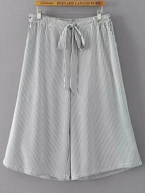 Romwe Tie Waist Vertical Striped Wide Leg Pants