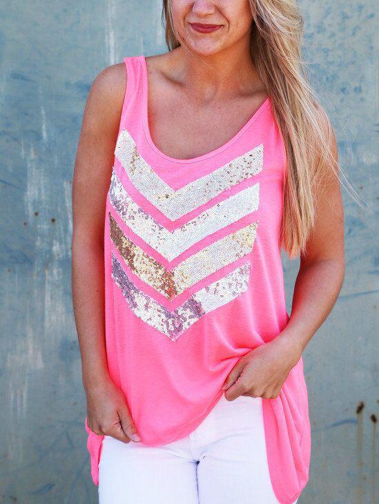 Romwe Round Neck Sequined Tank Top