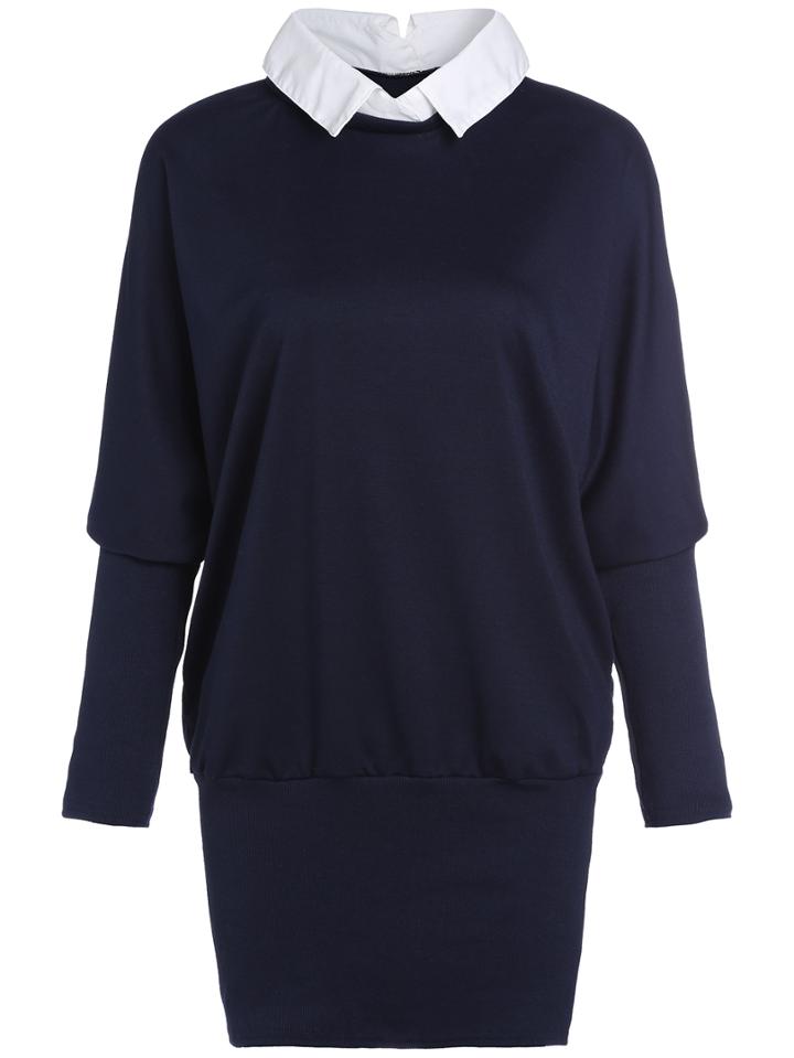 Romwe Contrast Collar Loose Sweater Dress