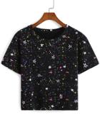 Romwe Star Print Black T-shirt
