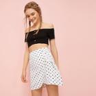 Romwe Polka Dot Print Lace-up Skirt