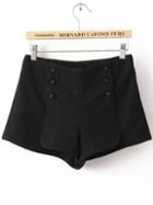 Romwe High Waist Double Breasted Black Shorts
