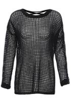 Romwe Hollow-out Mesh Black Jumper