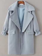 Romwe Light Blue Lapel Front Pocket Long Coat