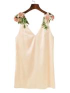 Romwe Double V Neck Flower Applique Dress