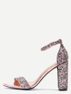 Romwe Glittery Rose Gold Sequin Open Toe Mary Jane Ankle Strap Sandals