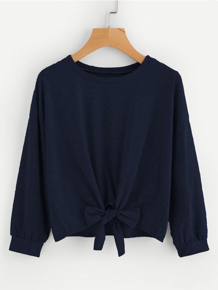 Romwe Bow Tie Front Drop Shoulder Sweatshirt
