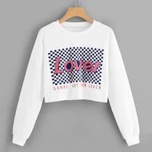 Romwe Letter Print Plaid Sweatshirt