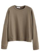 Romwe Khaki Dropped Shoulder Seam Sweatshirt