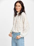 Romwe Frilled Neck Scallop Hem Applique Embroidered Top