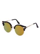Romwe Black Half-frame Round Lenses Sunglasses