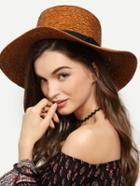 Romwe Coffee Large Brimmed Straw Hat